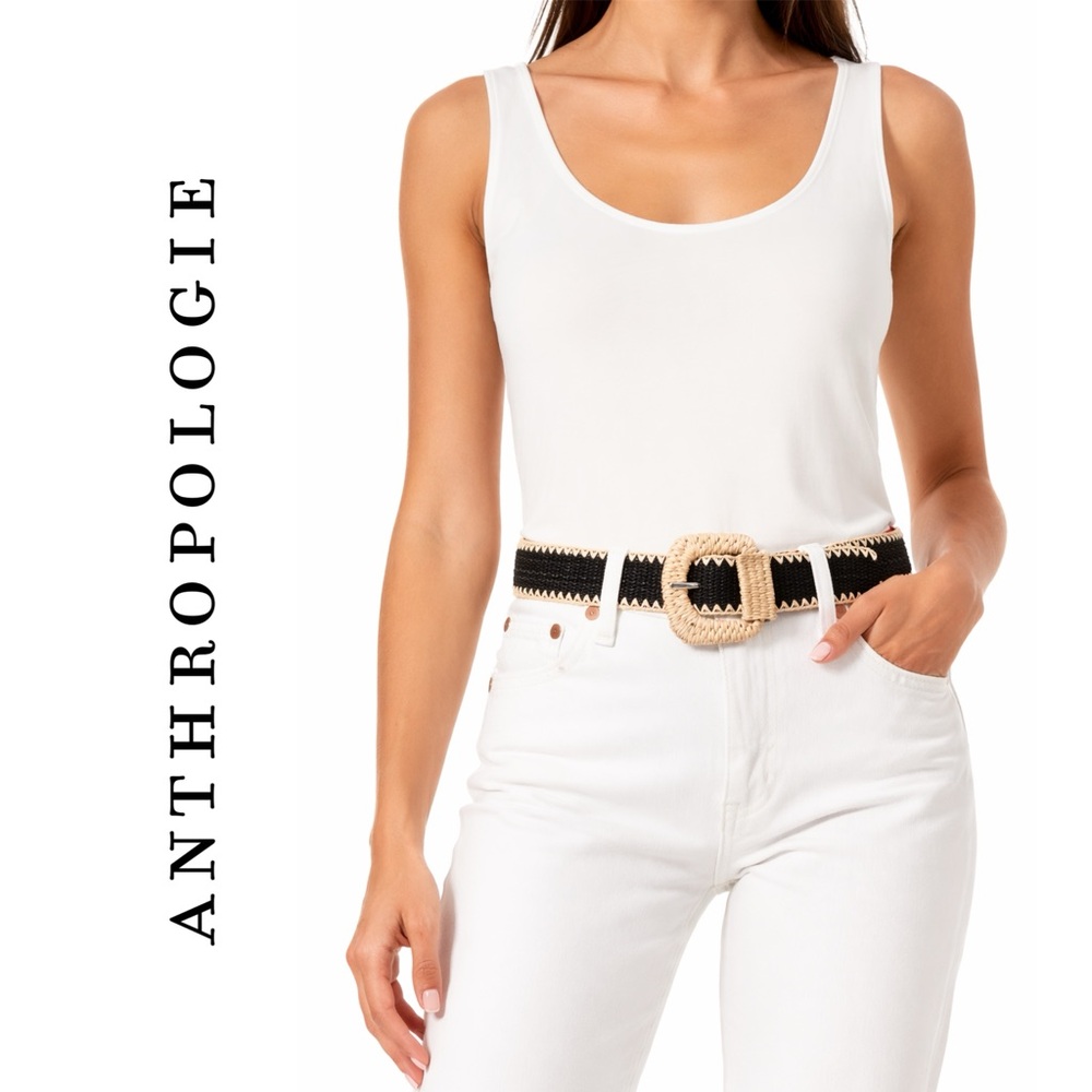 Anthropologie Raffia-Wrapped Stretch Waist Belt
